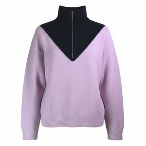 LPA Lilac & Navy Color Block Half-Zip Collared Sweater Size S Hearty Luxury Feel